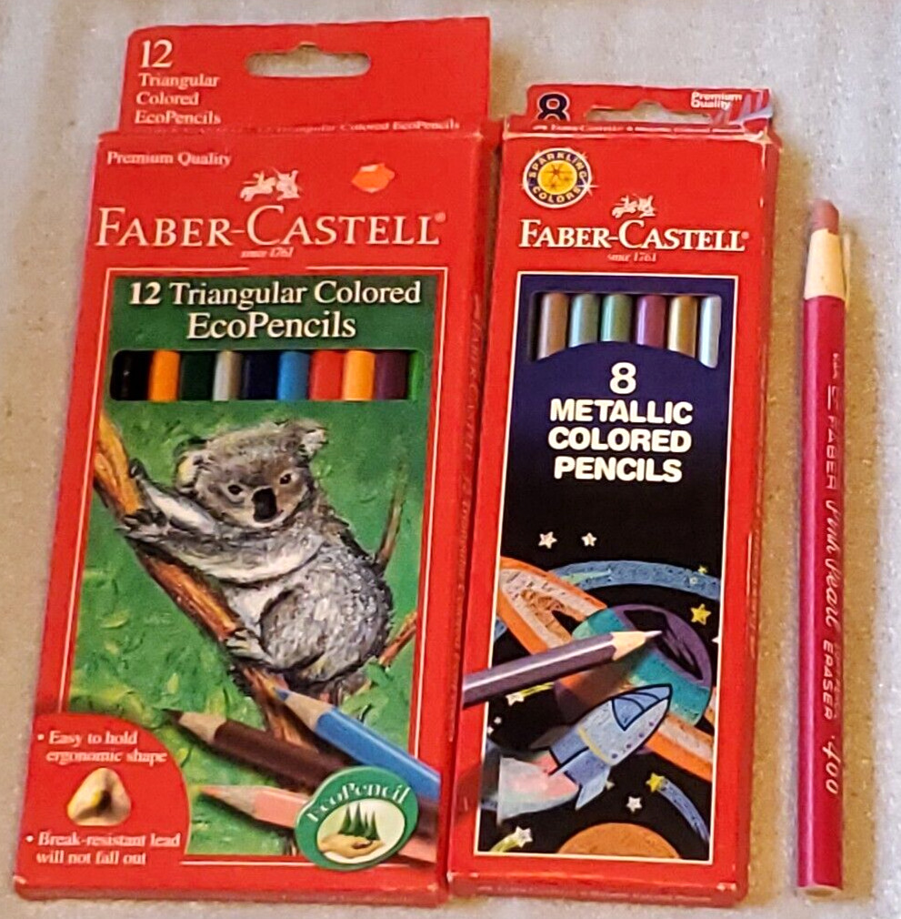 62 Faber Castell 40 polychrome pencils, 8 Metallic, 12 Triangle EcoPencil German