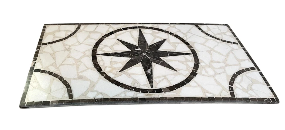 19.75”x11.25" Marble Floor Tile Mosaic  Medallion. Brown & White Star. - Image 2 of 4