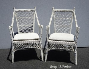 Pair Vintage French Country White Wicker Accent Chairs Ebay