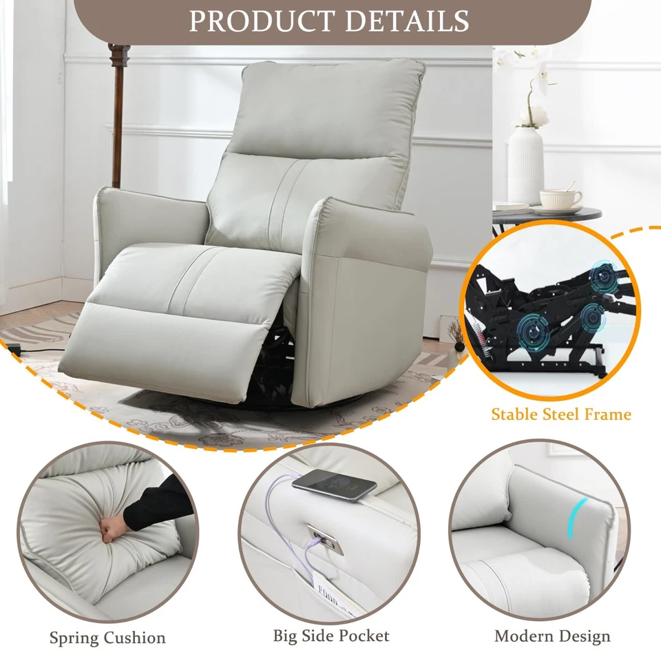 Silla reclinable basculante giratoria eléctrica silla planeadora eléctrica cuero PU USB Foto 4 de 4