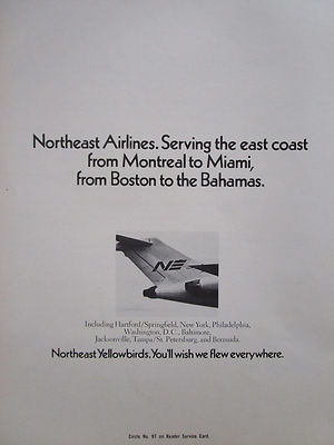 3/1969 PUB NORTHEAST AIRLINES YELLOWBIRDS EAST COAST AIRLINER ORIGINAL ANZEIGE