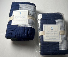 Pottery Barn Kids Busy Builder Hand Quilted Euro Shams 2 Navy Green 26x26