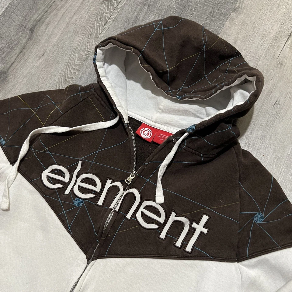 De Colección Element Skateboarding Dos Tonos Marrón Blanco Cremallera Completa Patinador Y2K 00s Sudadera con Capucha L Foto 2 de 4