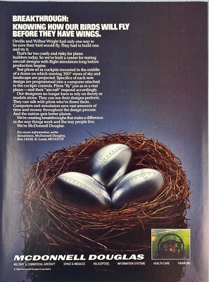 McDonnell Douglas Flight Simulator Center Bird Nest Metal Eggs Vtg Print Ad 1986