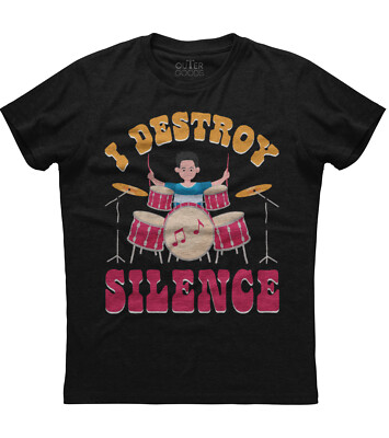 I Destroy Silence By Drumming Drum Lovers Mens Short Sleeve Cotton Black T-shirt