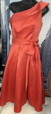 Mori Lee Madeline Garden Orange One Shoulder Tea Length Bridesmaid Dress Sz 10