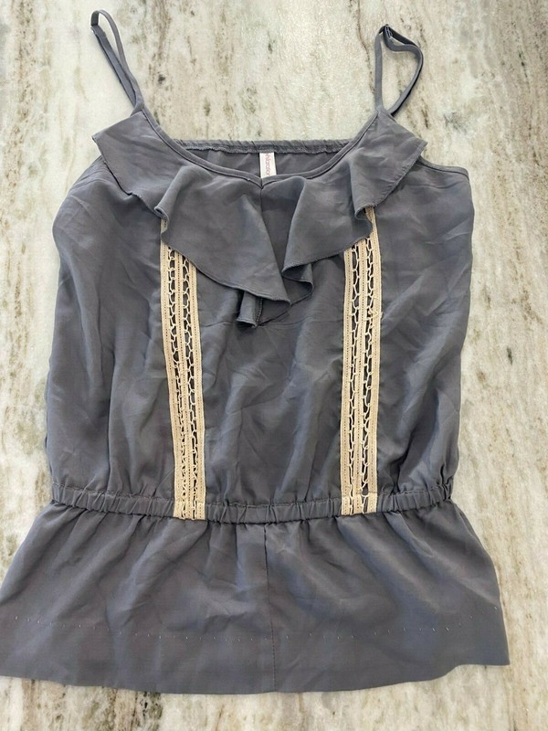 Xhilaration Women's Gray Spaghetti Strap embroidered accent Blouse Size L - 024