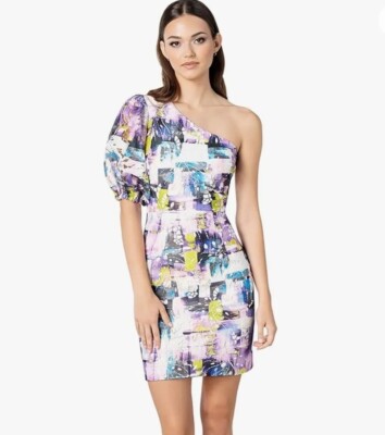 NWT! Dress The Population One-Shoulder Garbriella Eyelet Mini Dress Size: S