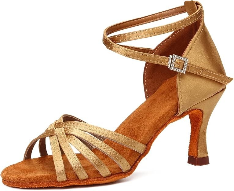 Zapatos de baile latino profesionales HIPPOSEUS para mujer suela de gamuza satinada salsa de salón