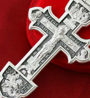 Großes russisch orthodoxes christliches Matrosenkruzifix massiv Silber 925 Heilige Dreifaltigkeit