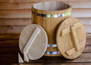 20L 5.28Gal Cask Wooden Barrel for Flour Honey Grain Salting Pickles Marinade 