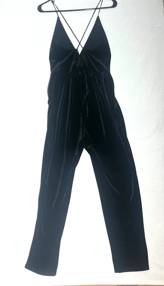 Mono Express Para Mujer Talla 4 Negro Terciopelo Cuello en V Bolsillos Cruzados Fiesta Foto 4 de 4