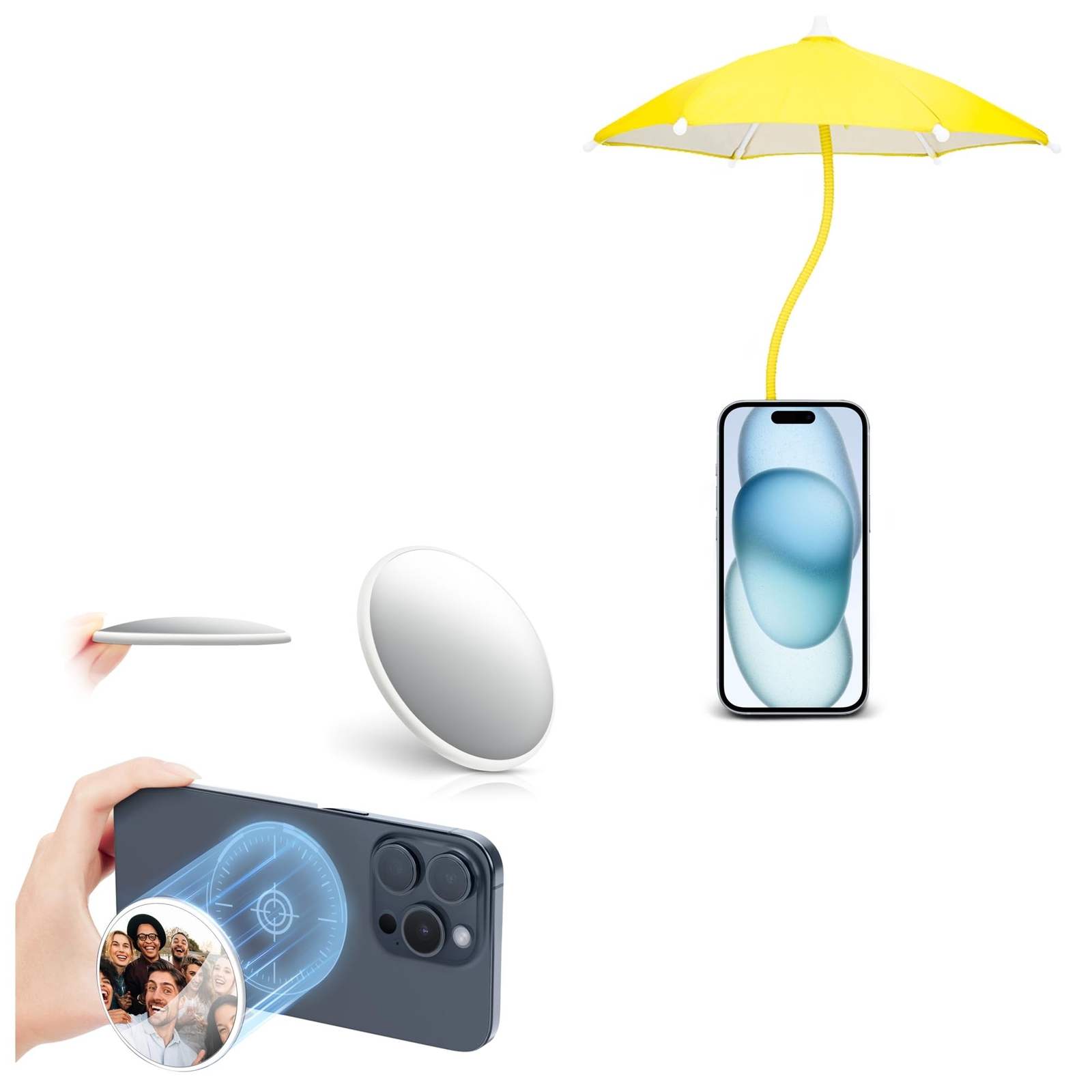 Selfie Mirror with Phone Umbrella for Sun Protection and Convex Viewing