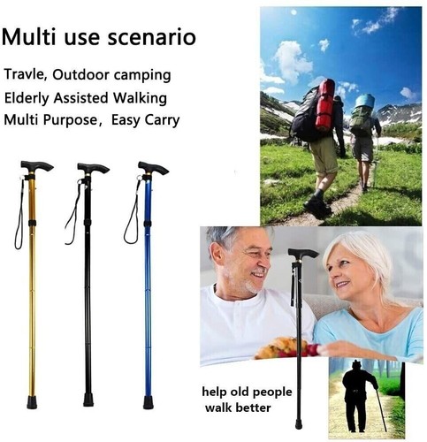 Adjustable Walking Cane Aluminum Walking Stick Folding Collapsible Travel Hiking - Picture 4 of 20