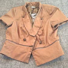 Worthington Womens Green Short Sleeve Blazer Zip Button Lined Twill Fitted Sz L