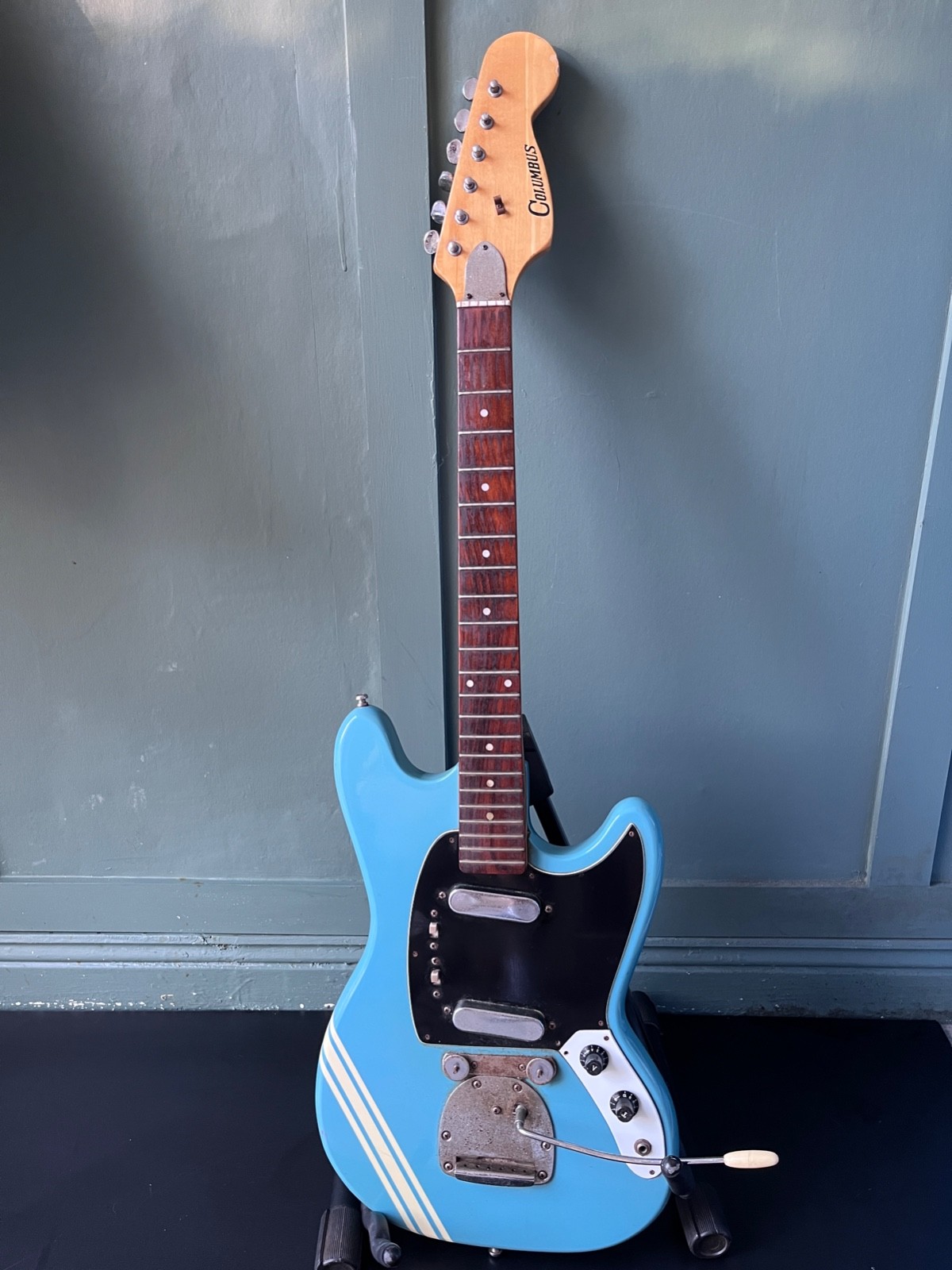 Vintage 1970s Columbus Mustang Copy MIJ Made in Japan Blue Electric Guitar