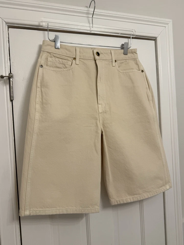 KHAITE Mitch Cotton Denim Jean Bermuda Shorts in Ivory Size 31