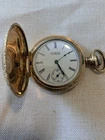 Antique 1898 Waltham Hunter Case Pocket Watch - Ornate Gold Filled - Runs