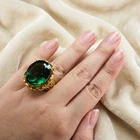 24K Gold 925 Sterling Silver Rings Glamorous Teal Green Tourmaline Oval 29.55Ct