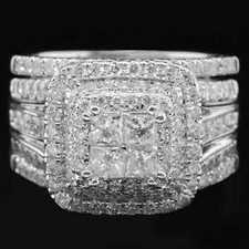 14K White Gold Plated 3 Ct Round Cut Simulated Diamond Wedding Bridal Ring Set