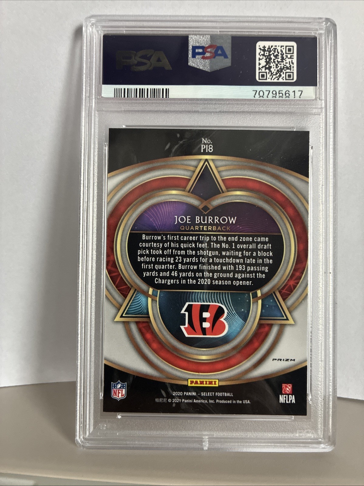 2020 Panini Select - Phenomenon Joe Burrow #P18 Silver Prizm (RC) PSA 10 GEM MT view 2