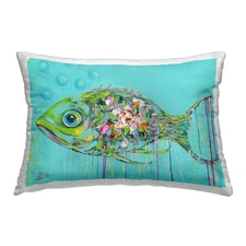 Painterly Drip Fish Design by Estelle Grengs Outdoor Printed Throw Pillow, 14...