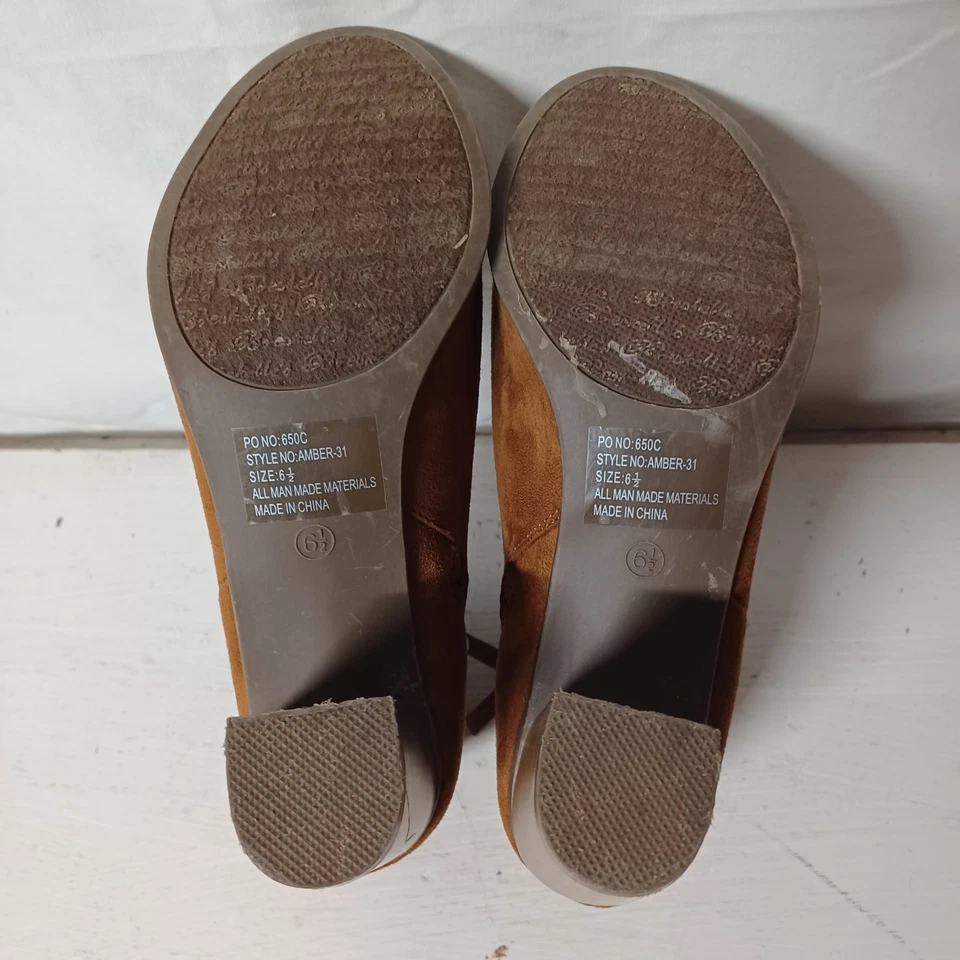 Mujer Breckelles Punta Abierta Botines Marrón Gamuza Talla 6.5 Cremallera Grueso Tacón 3" Foto 4 de 4