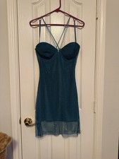 ASOS DESIGN Blue Mesh Chemise Criss-Cross Strap Lined Sweetheart US 6