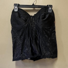 Carnival Corset Black Lace Satin Bustier, Strapless, Boned, Underwired