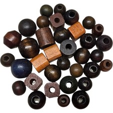 35 NEW Vintage 1970s Brown Wooden Beads Assorted Shapes, NOS