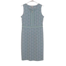 NWT Talbots Womens Small Green Blue Floral Tile Print Sleeveless Shift Dress