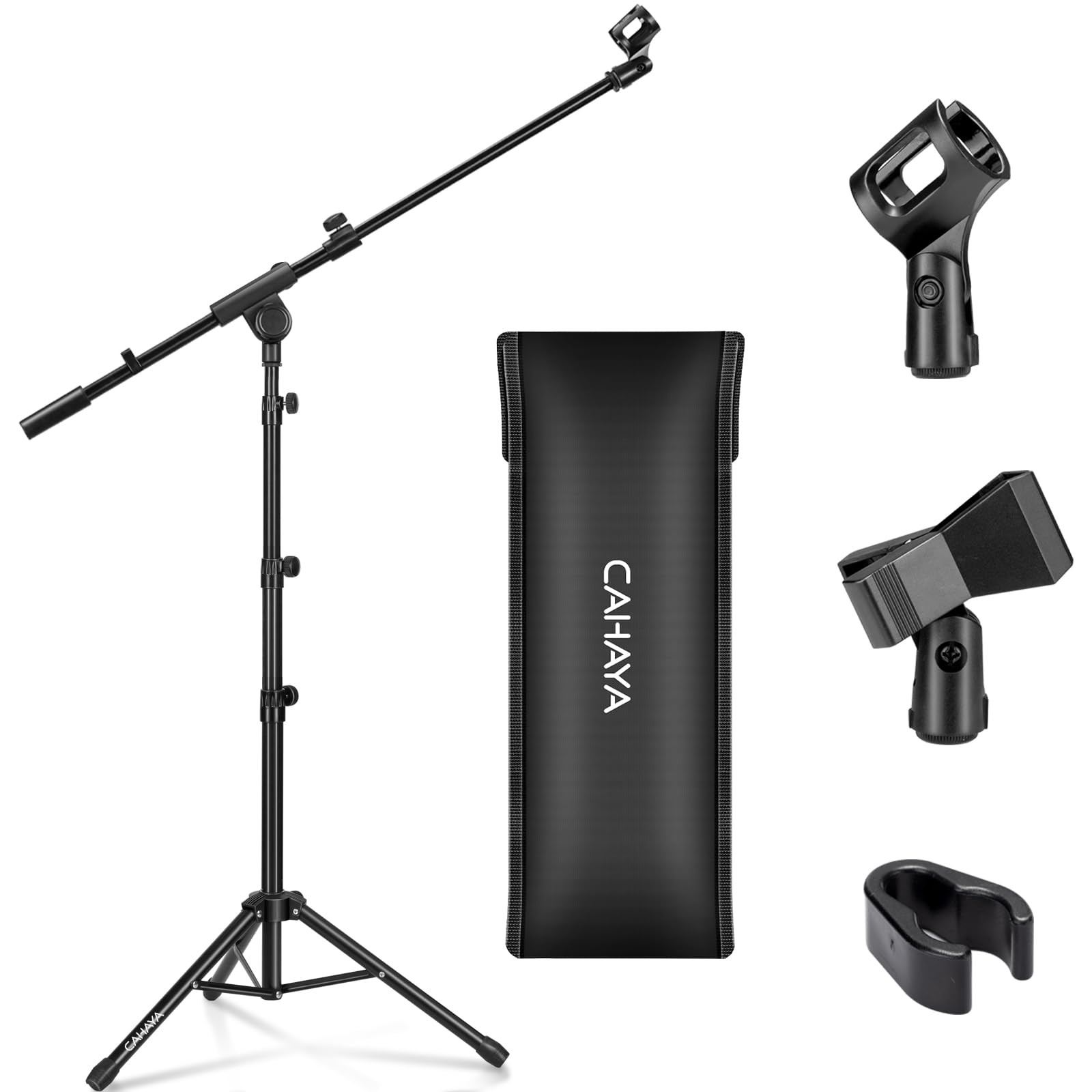 Tripod Microphone Stand with Boom Arm - Mic Clips, Carry Bag Stage & Performance