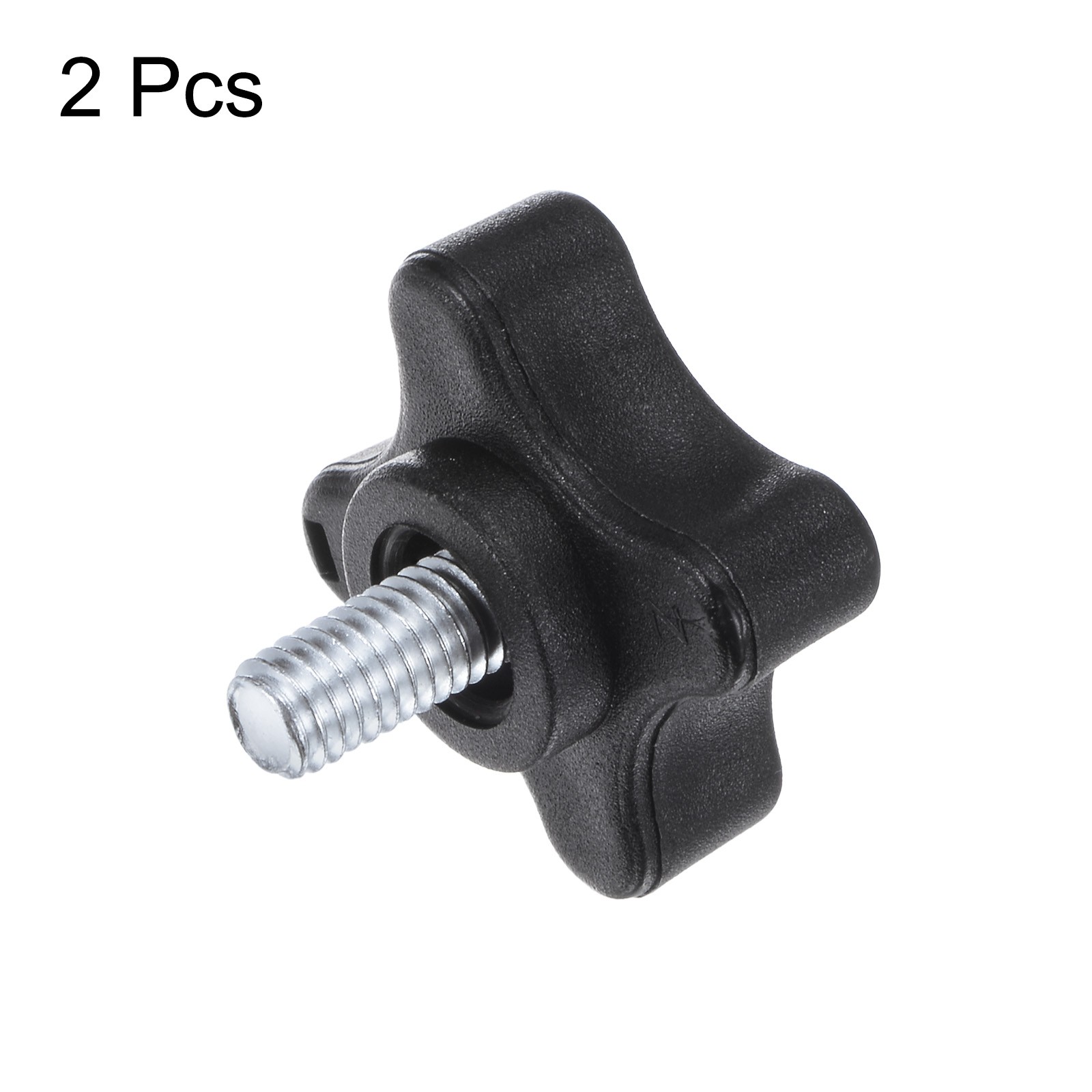 2pcs Star Knobs M6 x 10mm 4-Star Stud Knob Hand Tightening Clamping Screw Black