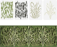 4 PCS Bark Camouflage Stencil 11.7x8.3 Inch Grass Reed Pattern Wall Decor