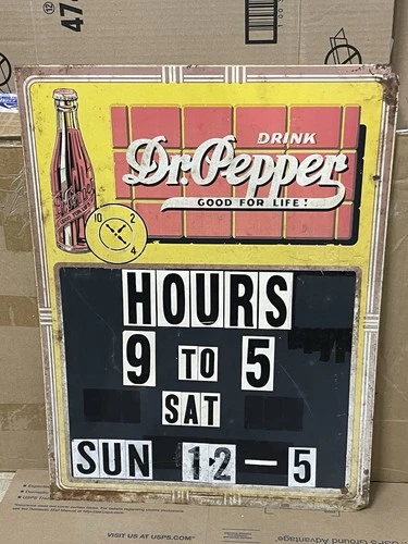 Dr Pepper Tin Sign Vintage Advertising Cola Soda Pop Chalkboard 24” X 18” 40’s