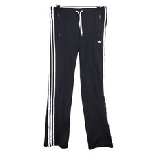 Adidas Women Black White 3 Stripe Track Pants Joggers Zip Pockets XS
