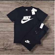  MEDIUM Nike Men  s Matching T-Shirt  Shorts Set BLACK White Logo 