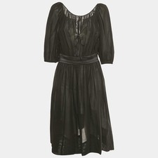 Dolce Gabbana Black Cotton Belt Detail Flared Midi Dress M