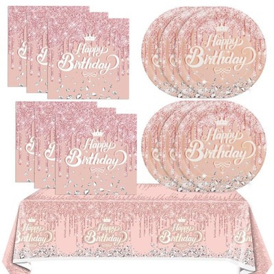 Rose Gold Birthday Decorations 41Pcs Pink Party Supplies Balloon Set Banner