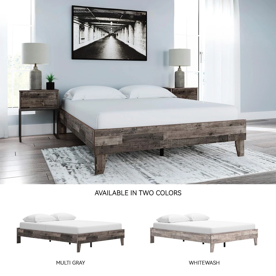 Cama plataforma estilo bloque carnicero Neilsville, queen, gris rústico Foto 3 de 4