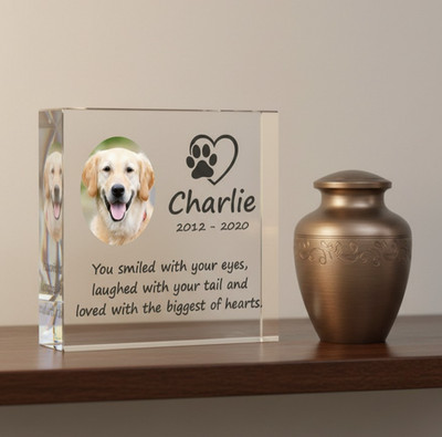 Pet Memorial Acryl Block, personalisiert mit eigenen Fotos und Text - Style 3