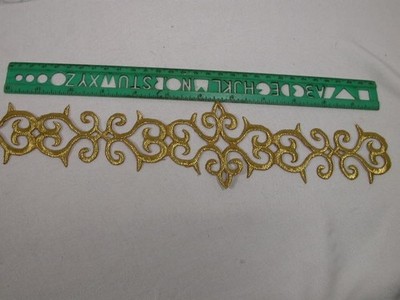 Gold Scroll Rectangle Costume Iron On Embroidered Applique 11'' Continuous Cut