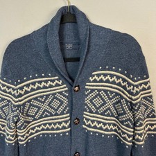 J. Crew Shawl Collar Cardigan Sweater Men's XS Blue Fair Isle Heritage Lambswool