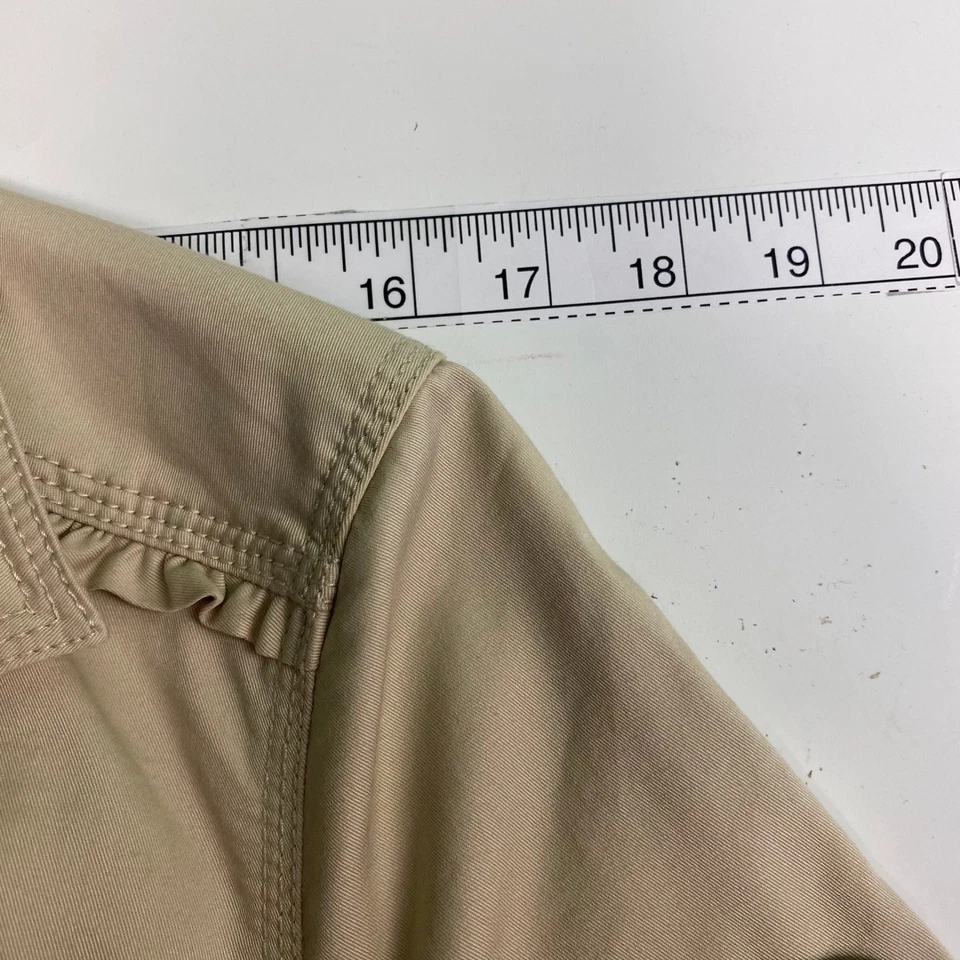 White House Black Market Womens 8 Blazer Jacket Tan Beige Short Sleeve Belted - Image 4 of 4