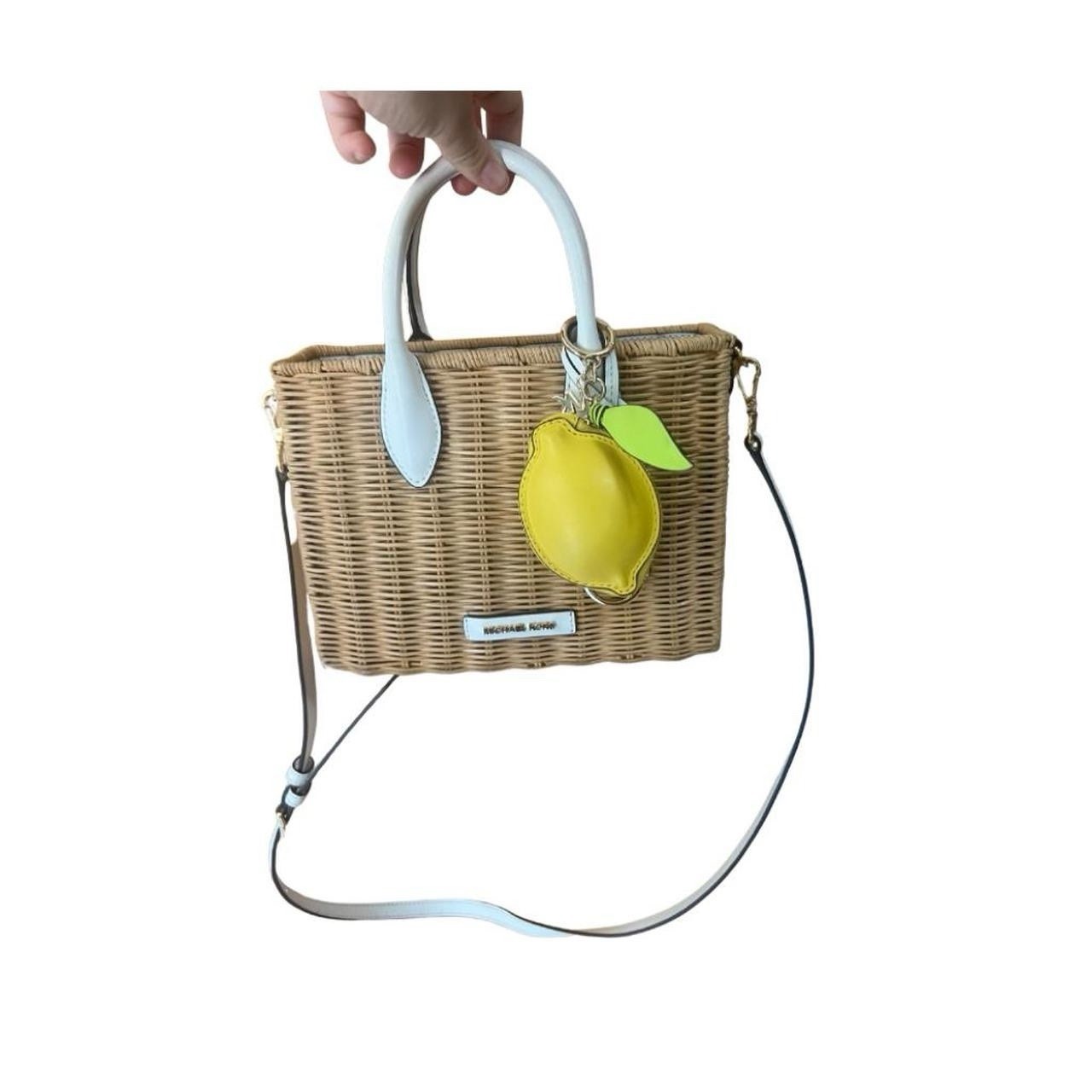 Bolso Bandolera Michael Kors Óptico Blanco Mirella Pequeño Mimbre Shopper Asa Superior