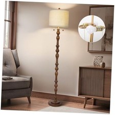 65.5" Natural Real Wood Floor Lamp with S Cluster Pull Chains Dual Dark Brown