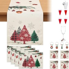 17-in-1 Red Green Tree Table Runner Set 13x72 Inch Holiday Decorations