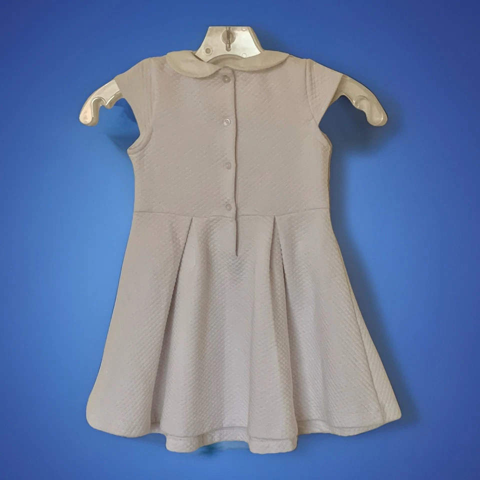 Vestido Janie And Jack Niñas Blanco Cuello Perlado Rojo/Azul Marino Lazo Talla 5 Vacaciones Foto 3 de 4