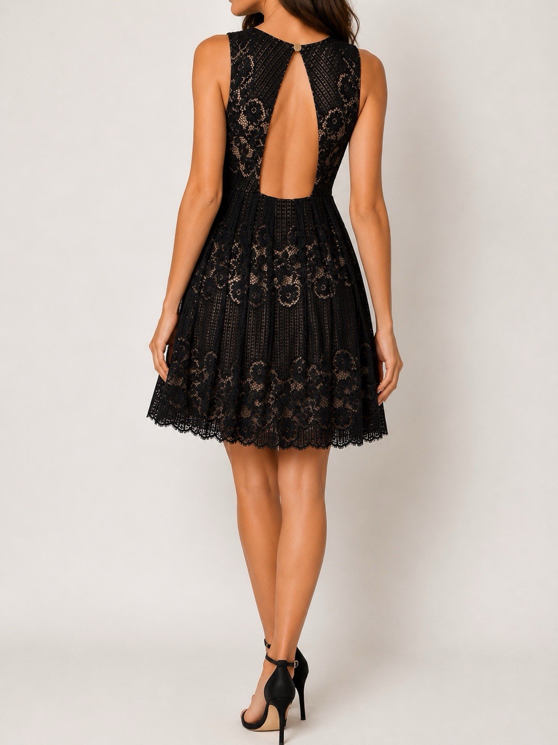Free People Black Lace Fit & Flare Sleeveless Floral Open Back Dress Size 2