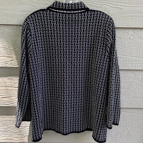Exclusively MISOOK 1X Black White Knit Zip Jacket Basketweave Grid Quiet Luxury - Picture 5 of 15